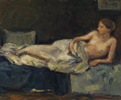 Reclining Half Nude Figure by Adolf Holzel